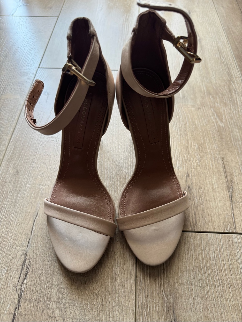 BCBGMaxAzria Blush Beige Ankle-Strap Heels